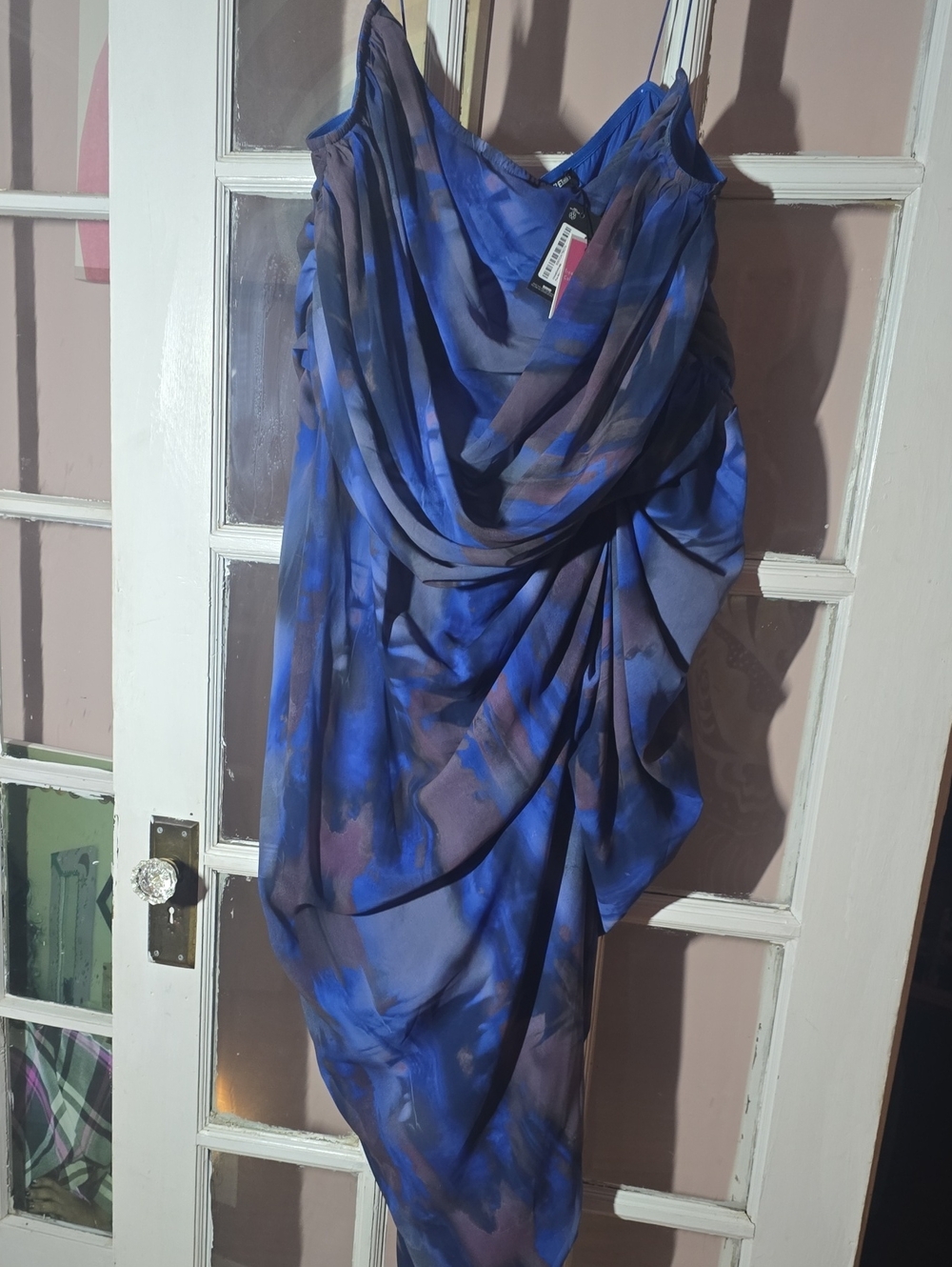 PrettyLittleThing Blue and Purple Asymmetrical Draped Dress